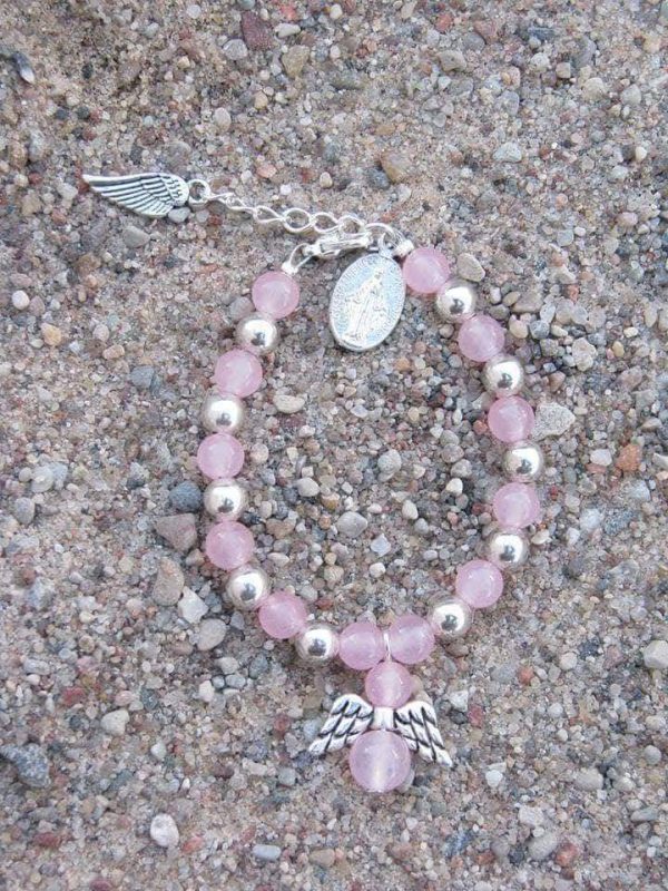 Rožinio kvarco  apyrankė su medalionu