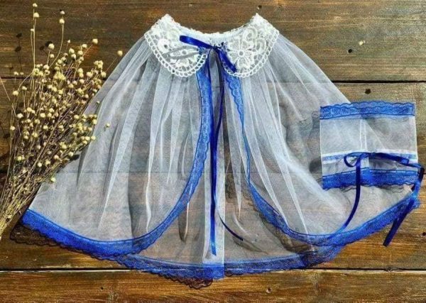 Tamsiai Mėlynas apsiuvimas skraistė