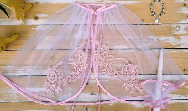 Skraistė krikštukui - rožinės gėlės