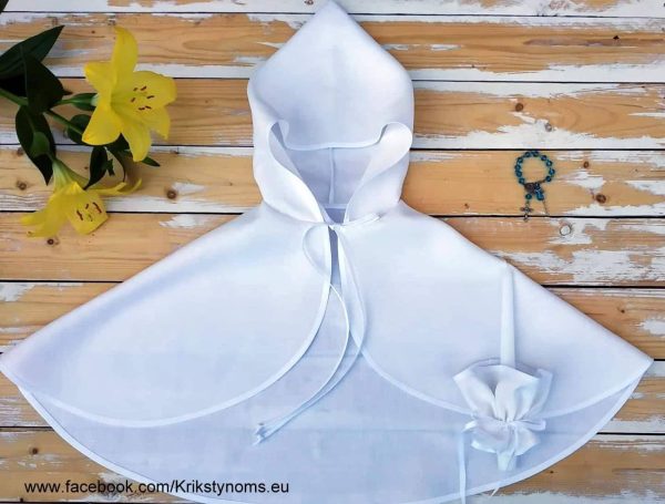 Lininė skraistė pieno baltumo su kapišonu