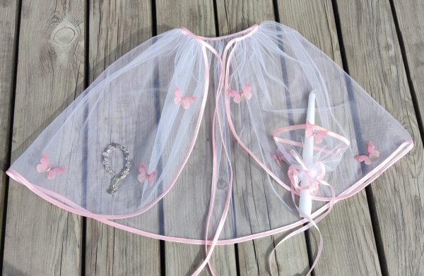 Krikštynų skraistė - 3D rožiniai drugeliai