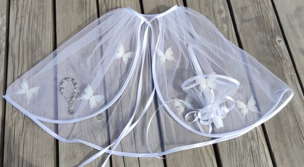 Krikštynų skraistė - 3D balti drugeliai