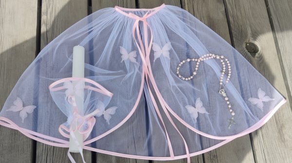 Krikštynų skraistė - 3D roziniai drugeliai